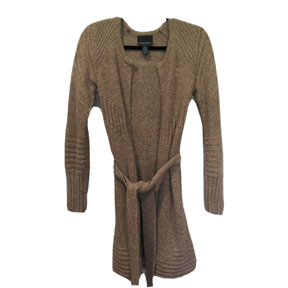 Cynthia Rowley Women's Size Medium Open Front Long Cardigan Brown Wool Blend